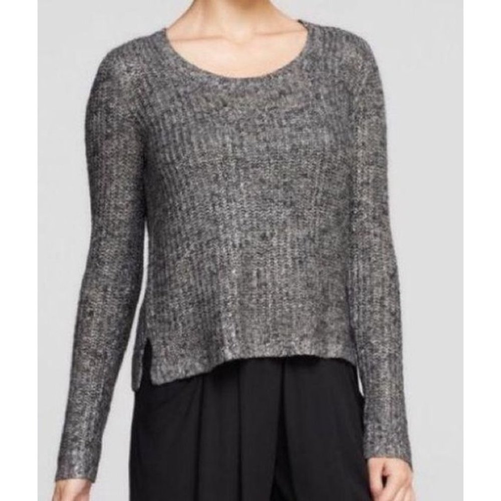 Eileen Fisher Gray Karma Shimmer Pullover Sweater Linen Blend Size M Pet…